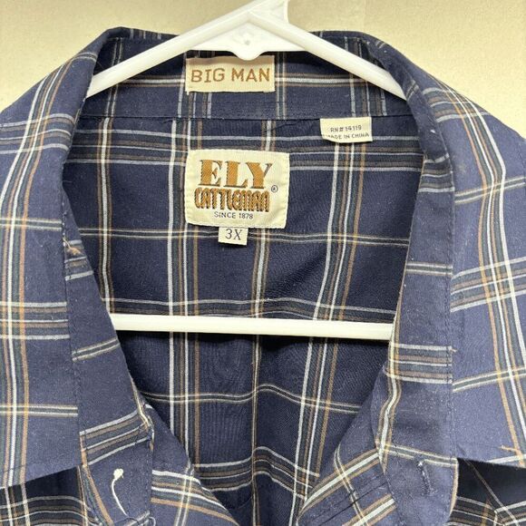 Ely Cattleman Tall Man Shirt Mens 3XLT Pearl Snap Blue Plaid Western Cowboy - Picture 4 of 4